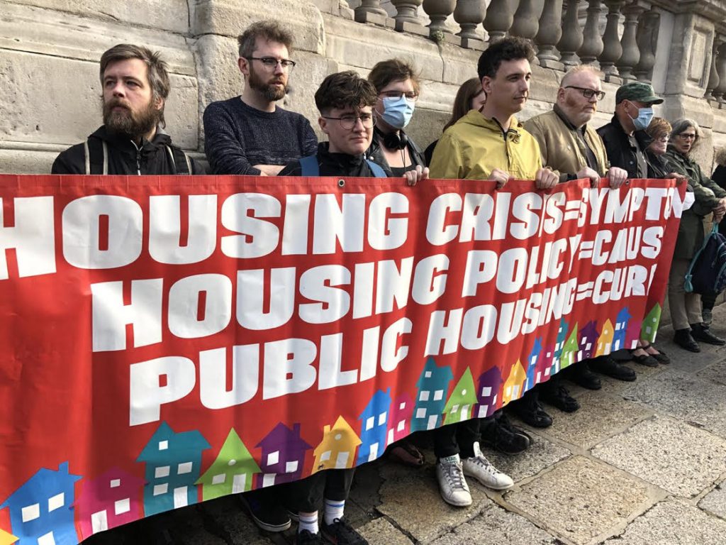 O'Devaney Gardens protest to build public housing by the Campaign for Public Housing, the Homeless Street Engagement Group, Dublin 8 Housing Action Collective, Forward Together and local residents, 11 May 2022, City Hall, Dublin