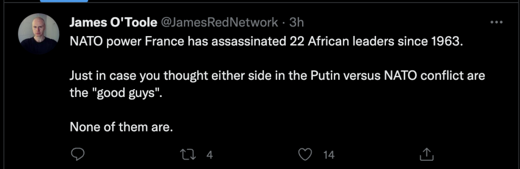 James O'Toole's tweet shows how some of the western left don't advocate the defeat of Russian imperialism