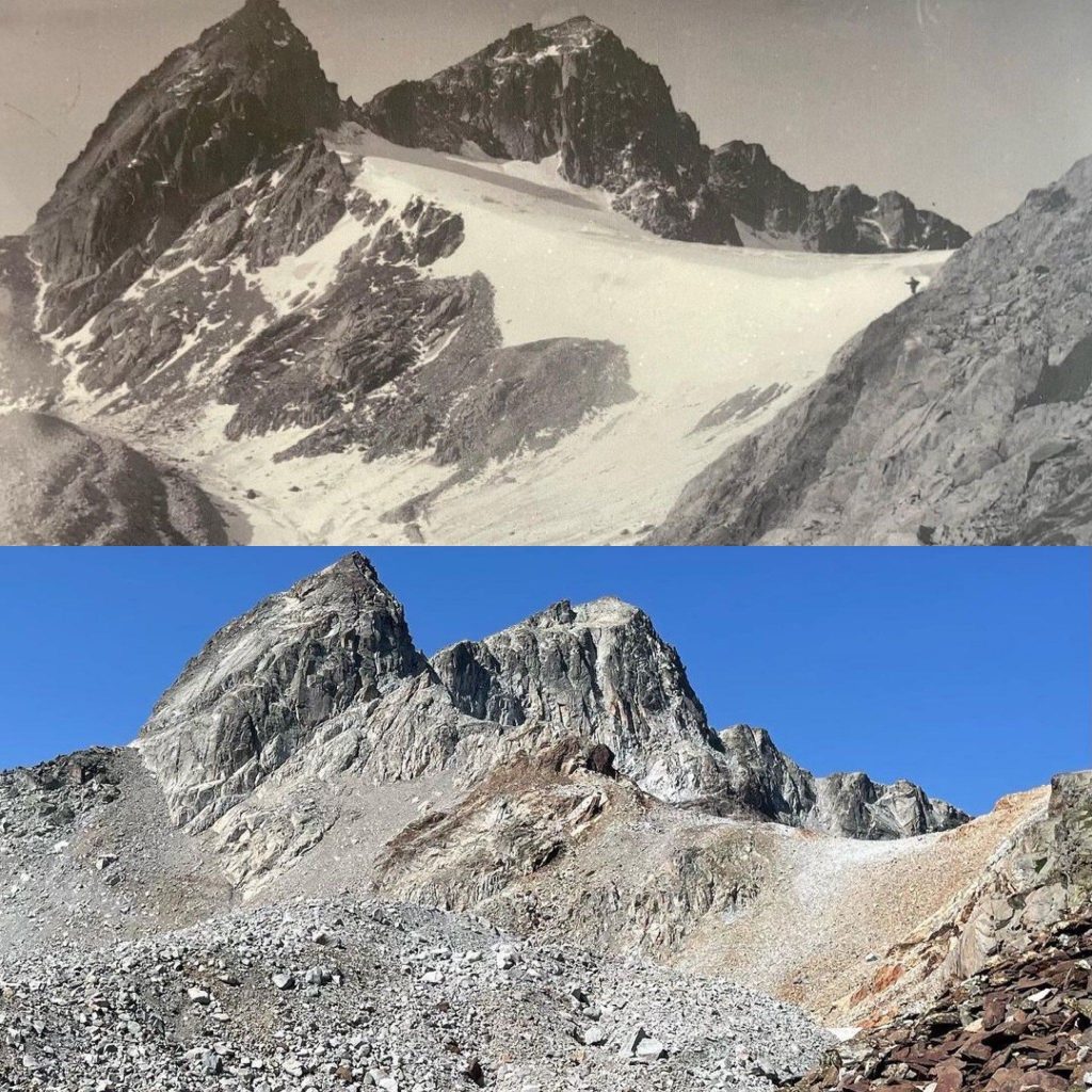 Glacier melt  Gourgs Blancs glacier 1910 above a picture taken 6 August 2022 Farming Must Change to Save the Planet 