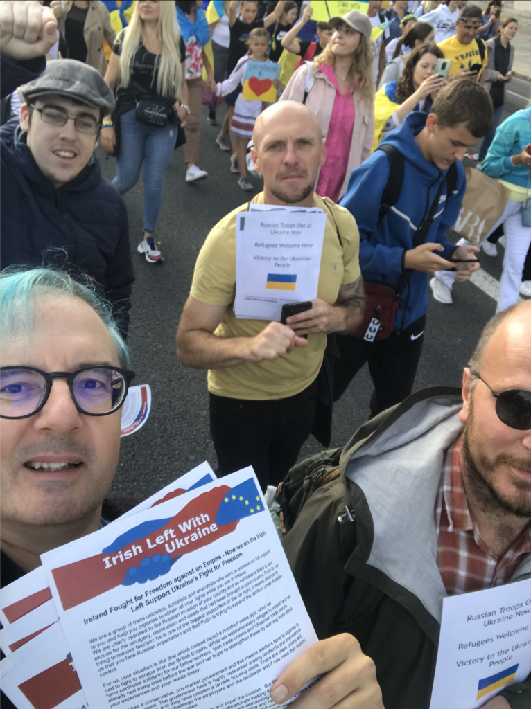 Independent Left members as part of Irish Left With Ukraine gave out leaflets at the march for Ukraine on 24 August 2022
