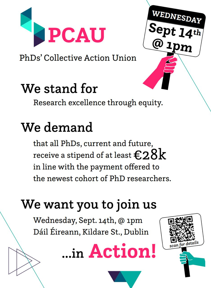 PhDs’ Collective Action Union (PCAU) demo dail 14 September